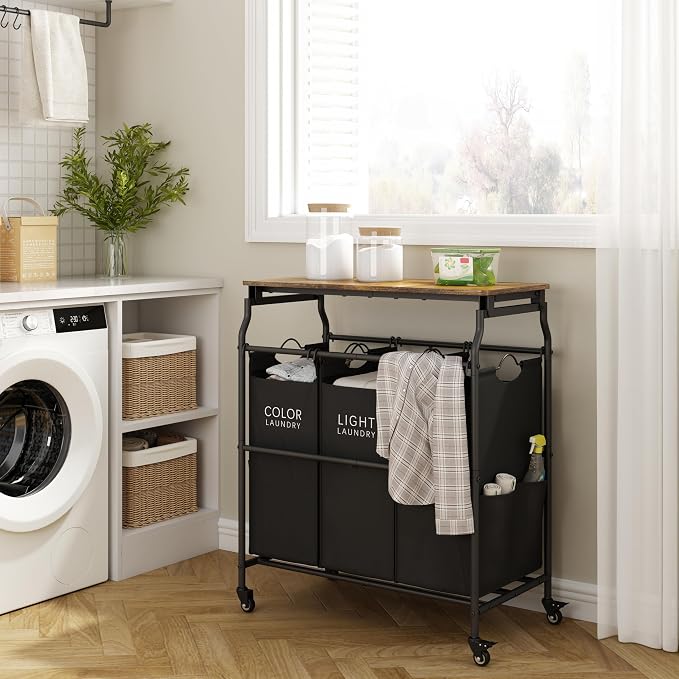 Hoctieon 3 Section Laundry Sorter Cart - Image 5