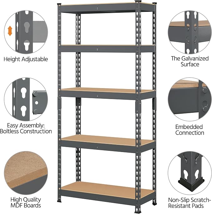 Topeakmart 5-Tier Utility Shelves, Metal Storage Shelves, Adjustable Shelving - Image 5