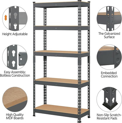 Topeakmart 5-Tier Utility Shelves, Metal Storage Shelves, Adjustable Shelving - Image 5
