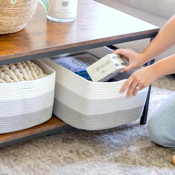 NaturalCozy Storage Baskets 16.8”x13”x7.6” Cotton Rope Woven Baskets - Image 3