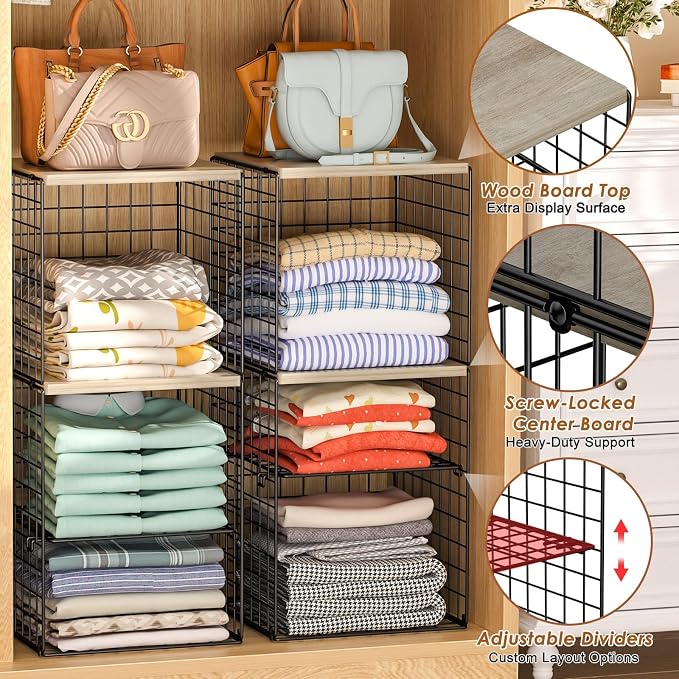 2 Pack Closet Organizer System, Extra Tall Stackable Closet Shelves | Large - Image 3