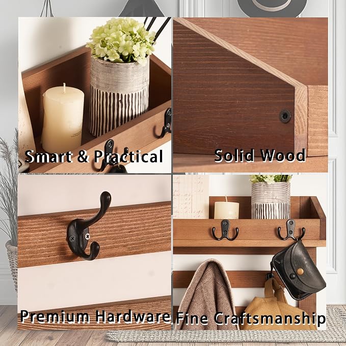 Coat Rack Wall Mount with Hooks & Shelf - Image 6