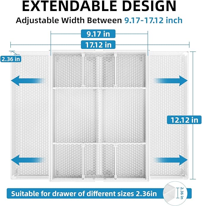 Marbrasse Expandable Desk Drawer Organizer, Mesh Drawer Organizer Tray - Image 2