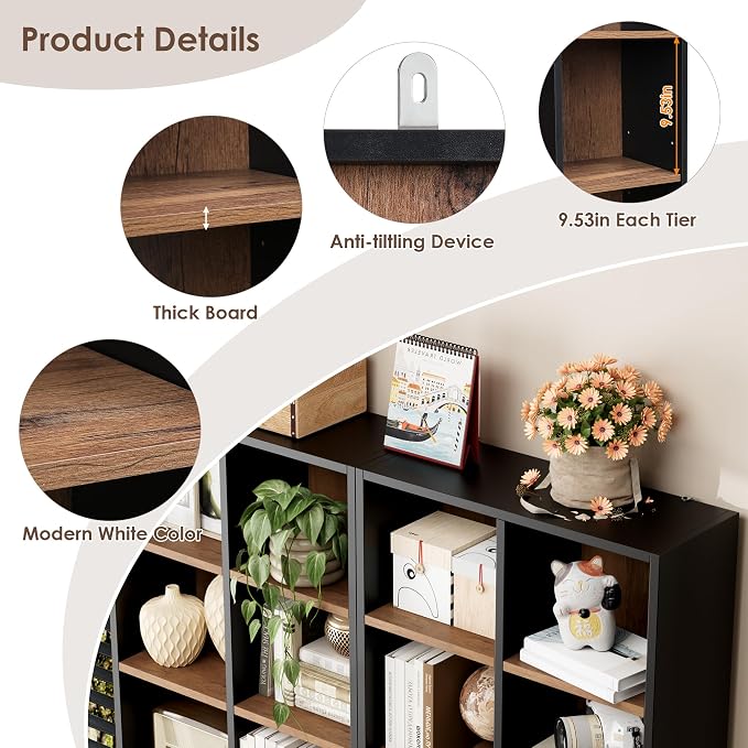 FOTOSOK Bookshelf Bookcase 7-Tier Narrow Bookshelf Tall CD Media Tower Rack | - Image 9
