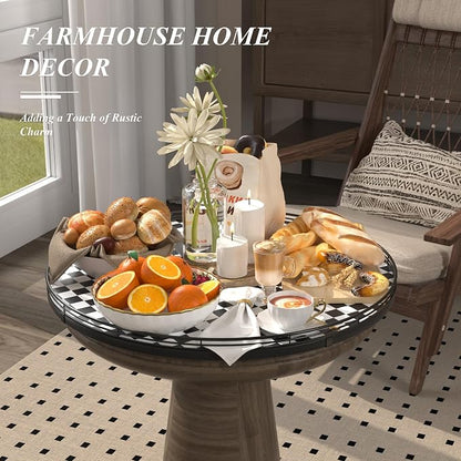 21" Black and White Kitchen Lazy Susan Turntable, Round Checkered Decorative - Image 4
