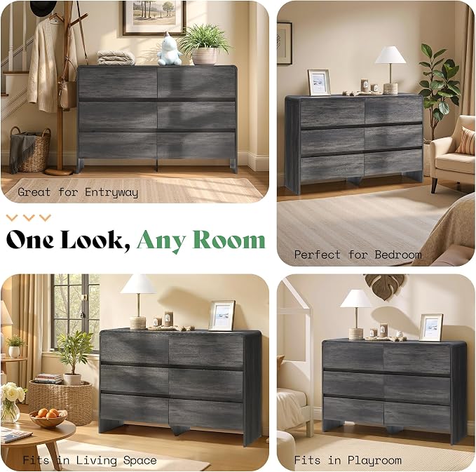 AMERLIFE 6 Drawer Dresser for Bedroom, Anti-Tip Kit, Wood Cabinet Organizer for - Image 8