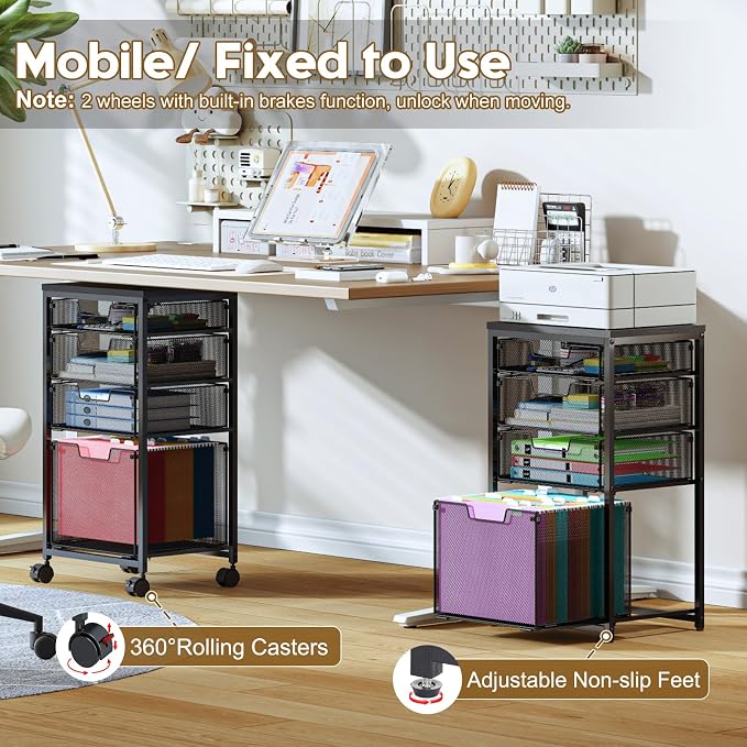 Sbanmao Rolling File Cart with 4 Storage Drawers, Mobile File Cabinet with - Image 4