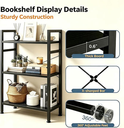 HealSmart 3 Tier Bookshelf, Free Standing Book Shelf Home Office Bookcase Shelf - Image 5