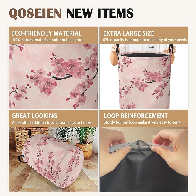Laundry Hamper, Cherry Blossom Waterproof Oxford Cloth Storage Basket - Image 2