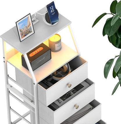 Tohomeor Dresser with Fabric Drawers Nightstand with 2 Tier Shelf Storage Tower - Image 8