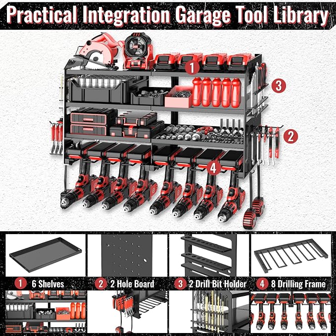 Power Tool Organizer Wall Mount, Metal 4 Layer Heavy Duty Metal Power Tool - Image 4