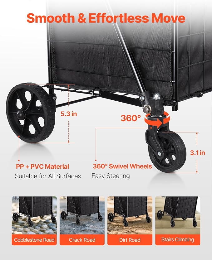 VEVOR Shopping Cart, Folding Grocery Utility Cart - Image 5