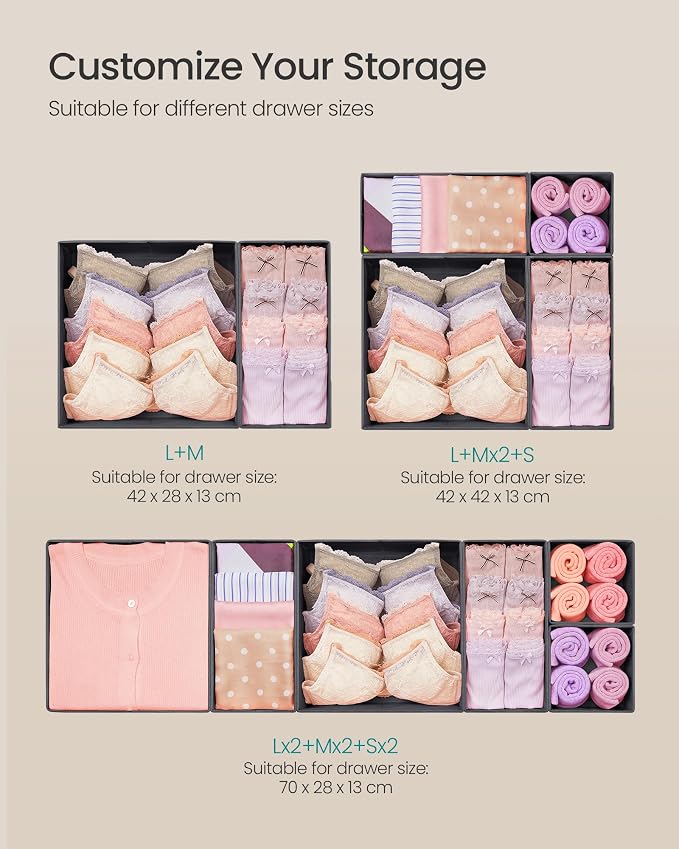 SONGMICS Drawer Organizer, Dresser Drawer Organizers, Foldable Fabric Storage - Image 5