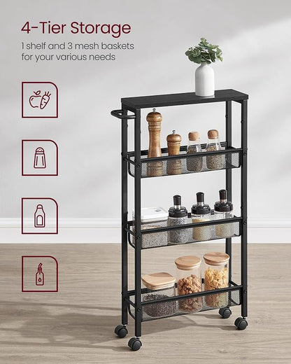 VASAGLE Slim Rolling Cart, 4-Tier Storage Cart, Narrow Cart - Image 4