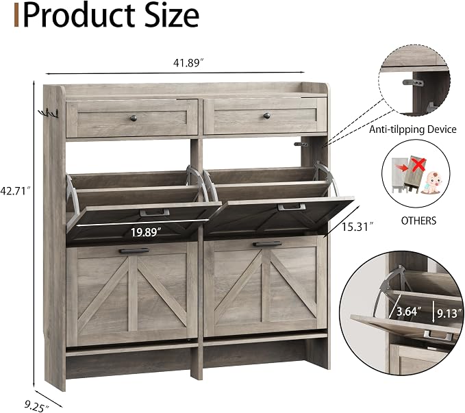 Shoe Cabinet with 4 Flip Drawers & 2 Top Drawers, Hidden Slim Shoe Rack - Image 2