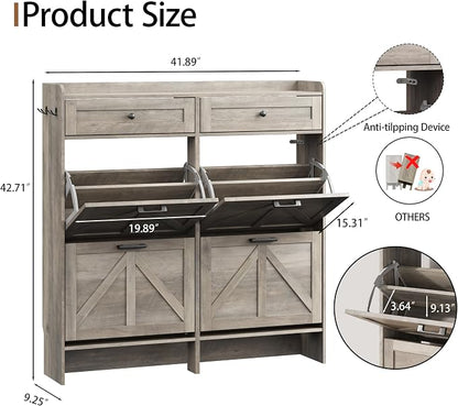 Shoe Cabinet with 4 Flip Drawers & 2 Top Drawers, Hidden Slim Shoe Rack - Image 2