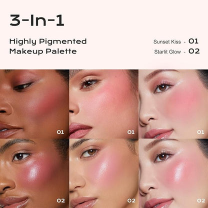 Color Nymph 3-IN-1 Face Palette, Ultra-Smoothy Creamy Blush Highlighter Bronzer - Image 4