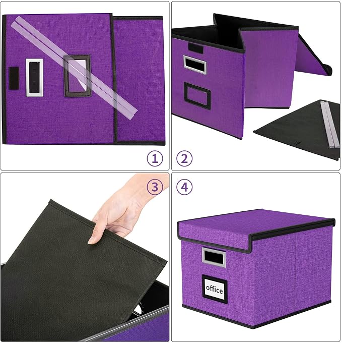 File Organizer Box with Lids, Collapsible File Folder Organizer | File Box with - Image 7