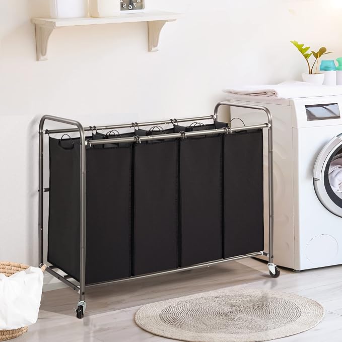 STO STO Laundry Sorter 4 Section, 4 Bag Laundry Hamper, Rolling Laundry Cart - Image 7
