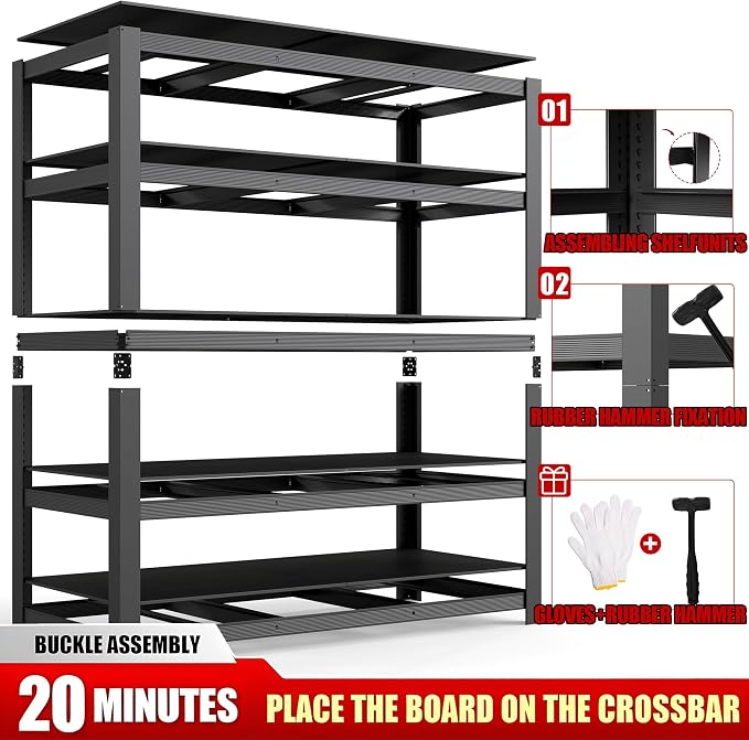 84" H 5-Tier Heavy Duty Storage Shelves, 3000LBS Capacity Adjustable Metal - Image 6