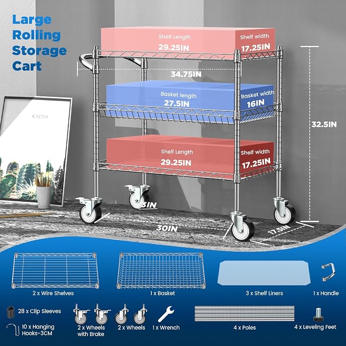 Leteuke 3 Tier Rolling Carts - Image 4
