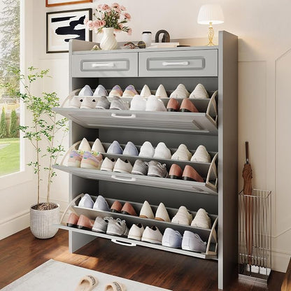 Shoe Cabinet with 3 Large Flip Drawers and 2 Storage Drawers, Narrow Shoe - Image 2