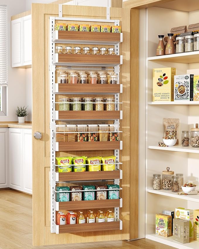 SNTD 8 Tiers Wooden Over the Door Organizer, Walnut | Pantry Door Organizers by SNTD