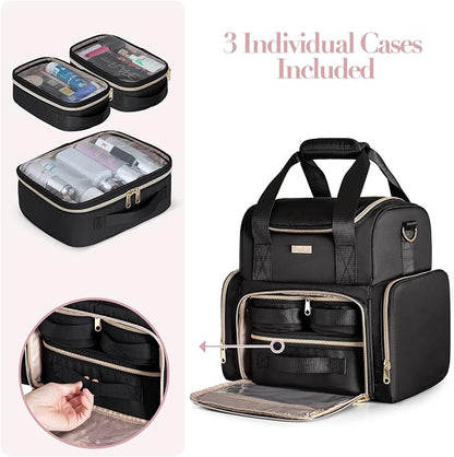 Large Cosmetic Bag with 3 Removable Case, Double Layer Travel Organizer with - Image 2