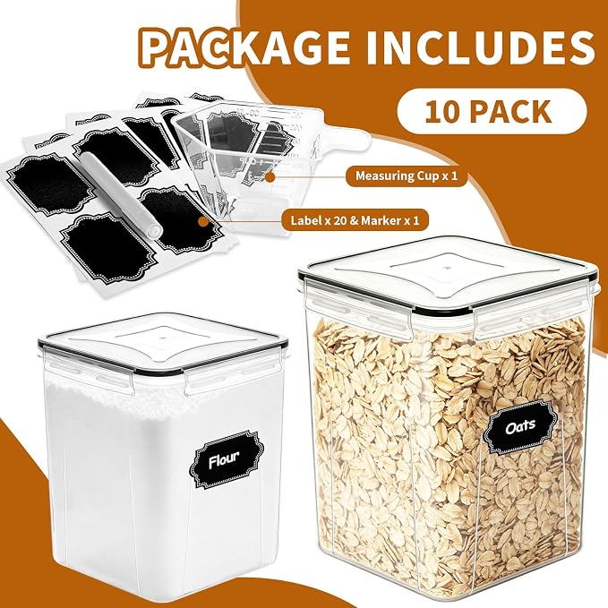Flour Sugar Storage Containers, 10 Pack Large Airtight Food Storage Containers - Image 4