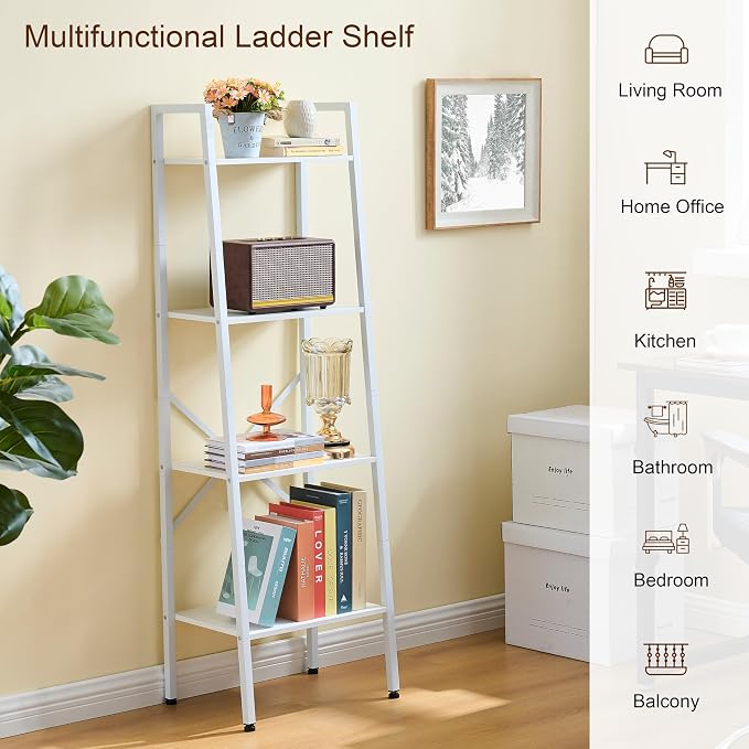 Hoctieon 4-Tier Industrial Ladder Bookshelf, Narrow Ladder Shelf, Tall Standing - Image 4
