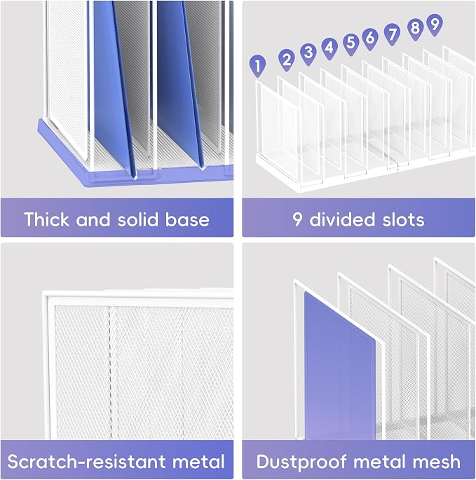 9-Section Desk File Organizer, Vertical File Holder, Mesh Desktop File Folder - Image 5