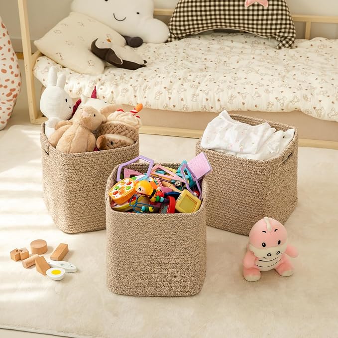 OIAHOMY Storage Cubes 11 Inch Storage Bins-3-Pack, Cotton Rope Woven Baskets - Image 2