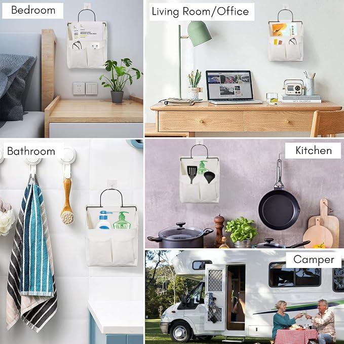 Kanrichu 2pcs Wall Hanging Organizer Bag, Linen Fabric Door Hanging Storage - Image 4