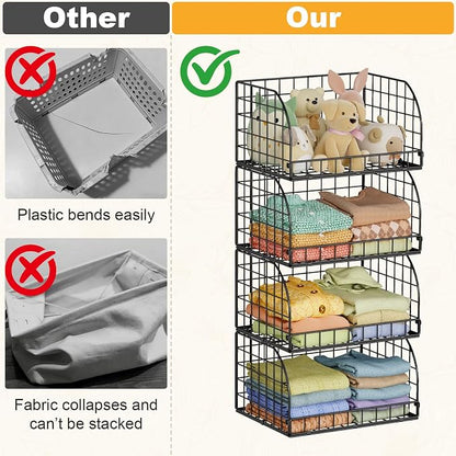 Extended Paragraph Stackable Storage Bins Closet Organizer，4-Pack Wire Baskets - Image 6
