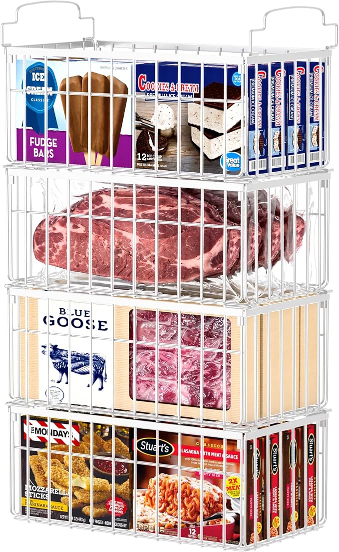 Freezer Organizer Bins, 4 Pack Stackable Deep Chest Freezer Organizer Bins by MSERCUOR