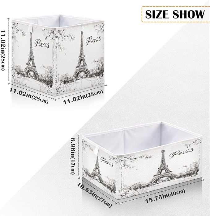 Storage Basket Paris Eiffel Tower Foldable 15.7 x 10.6 x 7 In Cube Storage Bin - Image 2