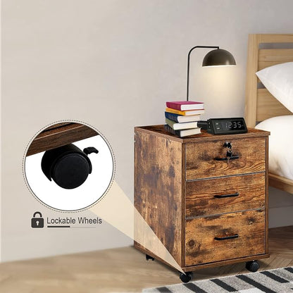 File Cabinet with Lock 3 Drawer Mobile Filing Cabinet with 360° Swivel Wheels - Image 5