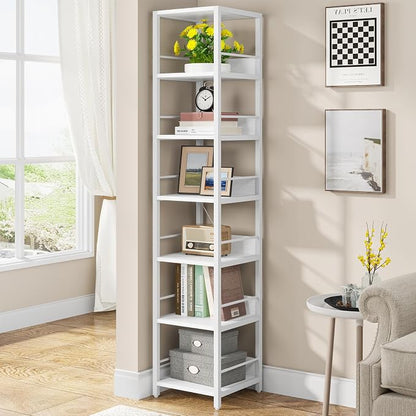 Tribesigns 6-Tier Corner Shelf, 75 Inch Tall Narrow Bookshelf Storage Rack - Image 3