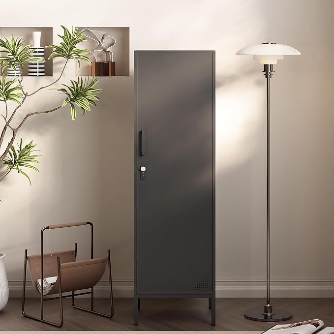 Black Metal Locker Cabinet, 59.1" Lockable Storage Locker - Image 2
