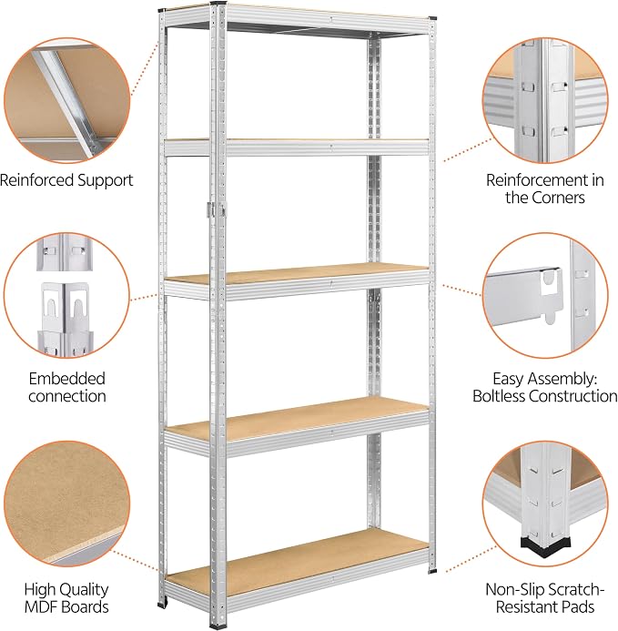 Topeakmart 5-Tier Utility Shelves, Metal Storage Shelves Garage Shelving Unit - Image 5