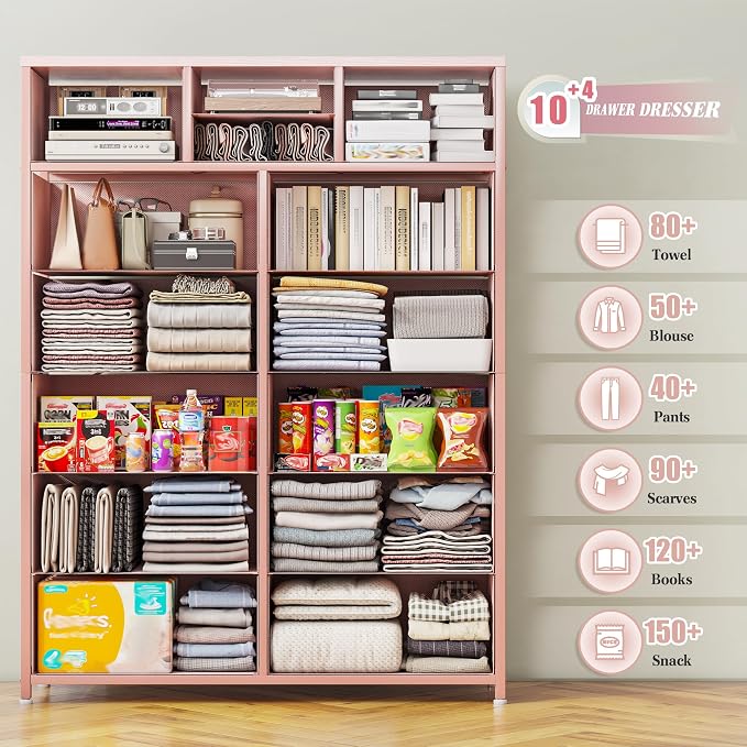 EnHomee 52.2" H Pink Dresser for Bedroom, Vertical Storage Tower, Anti-Tip | - Image 4