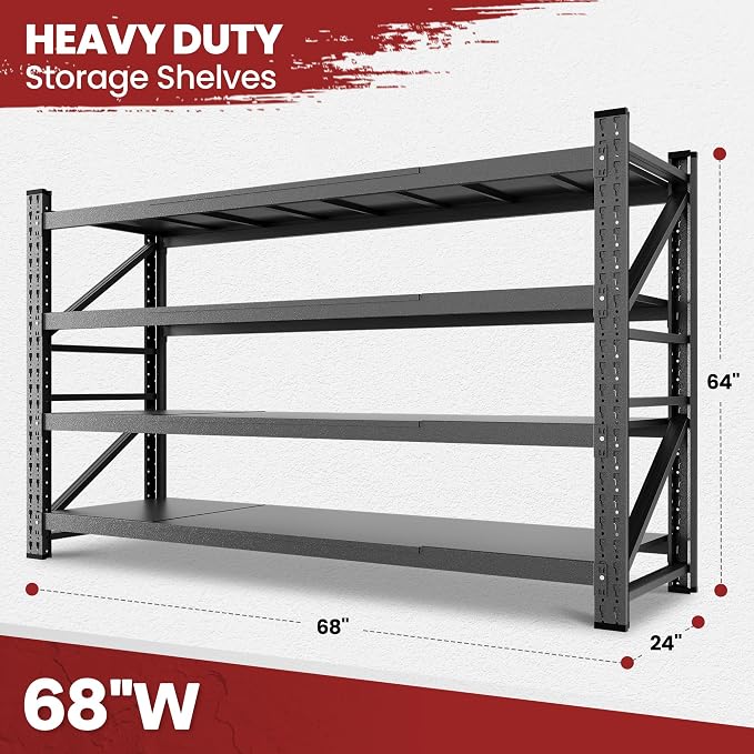 68" Wide Industrial Storage Shelves, 8000LBS Garage Shelving Heavy Duty - Image 2