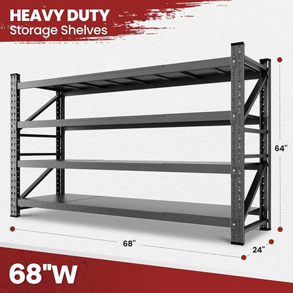 68" Wide Industrial Storage Shelves, 8000LBS Garage Shelving Heavy Duty - Image 2