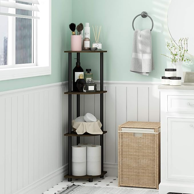 Furinno TURN-N-TUBE Corner Shelf, 4-Tier Corner Bookshelf, Display Storage - Image 2