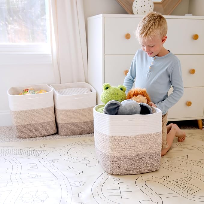 NaturalCozy 13x15x13 Kallax Storage Cubes Bins, 3 Pack | Cotton Rope Cube - Image 8