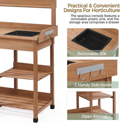 Topeakmart 45.2x17.7x47.6'' Potting Benches Outdoor Garden Potting Table Work - Image 4