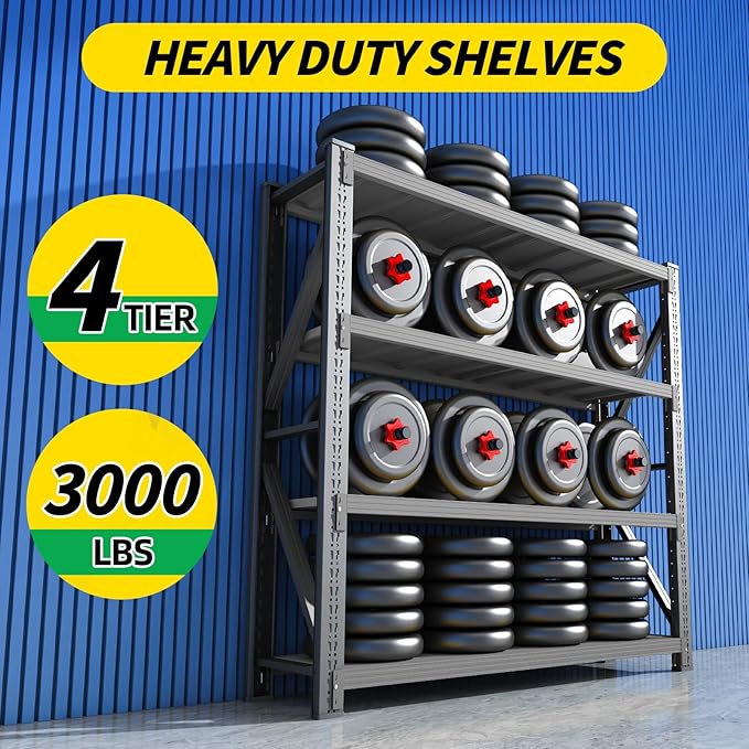 3000LBS Heavy Duty Storage Shelves, 4-Tier Adjustable Garage Organization - Image 4