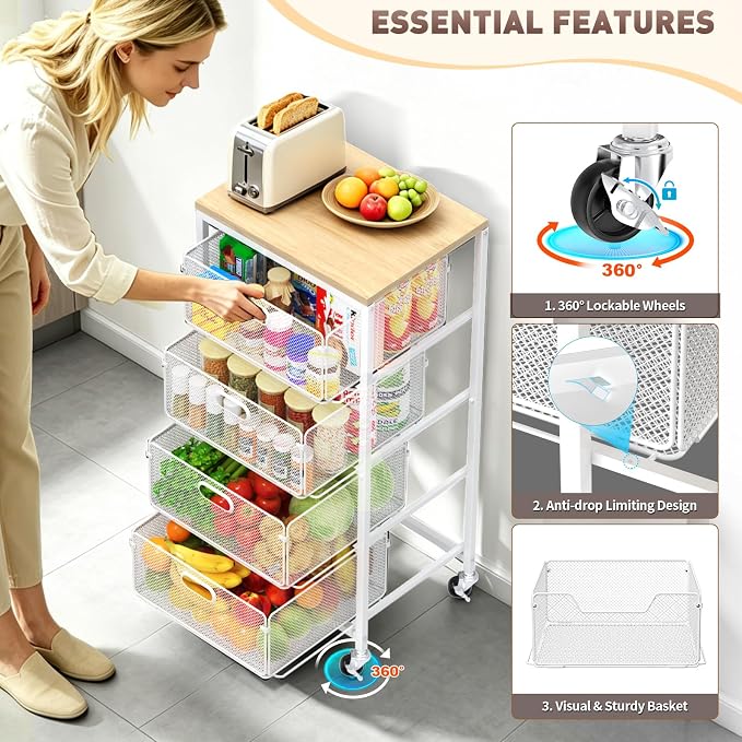 SUNALLY Rolling Kitchen Cart - Image 4