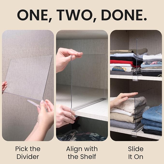 6- Pack Clear Acrylic Shelf Dividers-Non-Slip Closet Organizers - Image 2