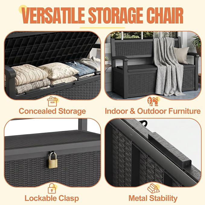 Storage Bench Outdoor Deck Box, 100 Gallon Waterproof & UV Resistant Lockable - Image 4